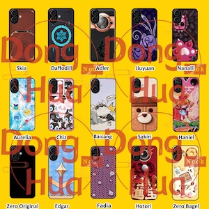 Puede incluir: Colección de fundas para teléfonos con varios diseños, incluyendo una funda con aspecto de cuero, un copo de nieve azul, una funda negra con un acento dorado, rosas moradas, una huella de pata rosa, un diseño azul y amarillo, pingüinos, un oso y un personaje de dibujos animados.