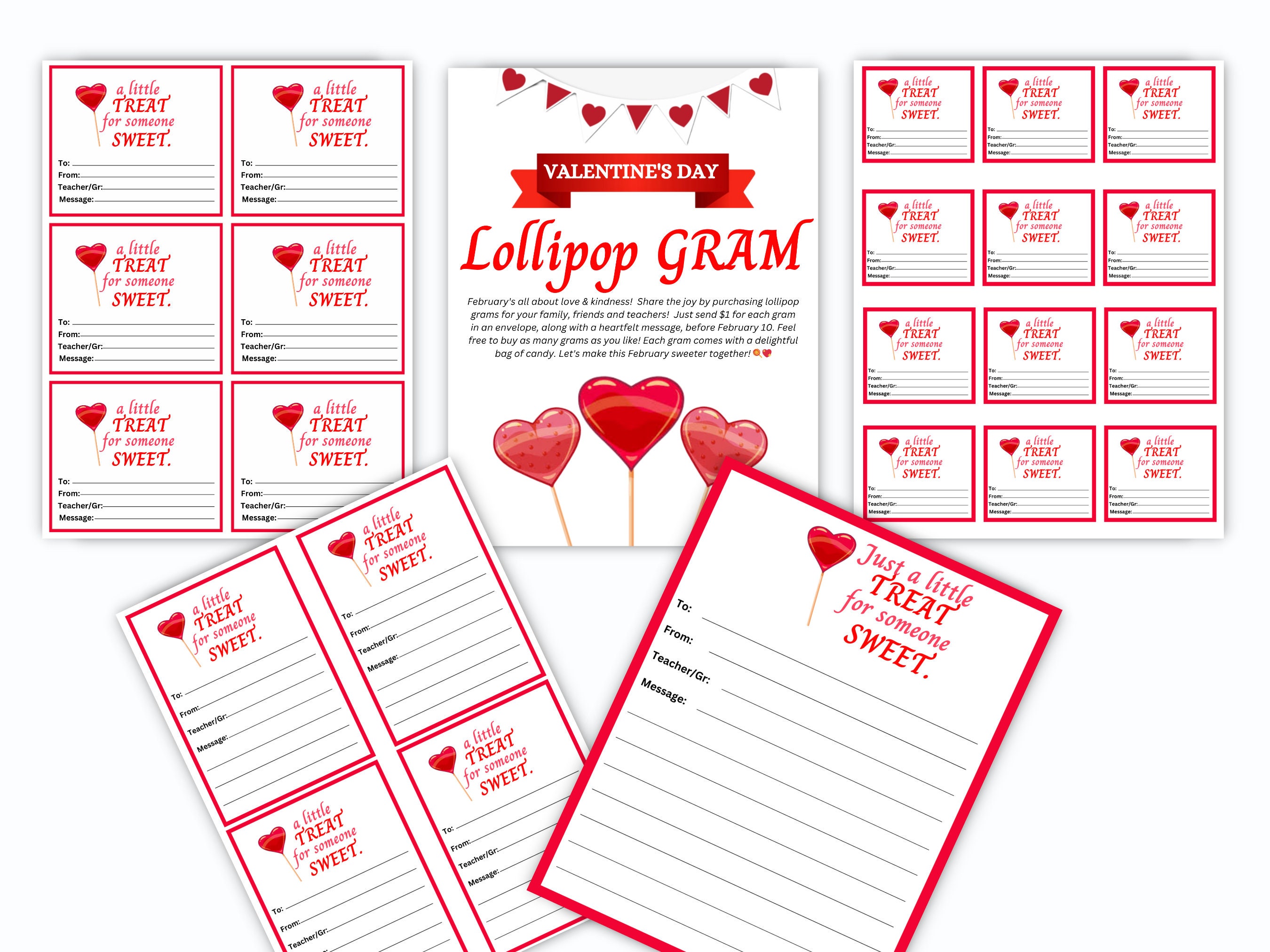 EDITABLE VALENTINES DAY Lollipop Gram, Valentine's Grams, Candy Grams ...