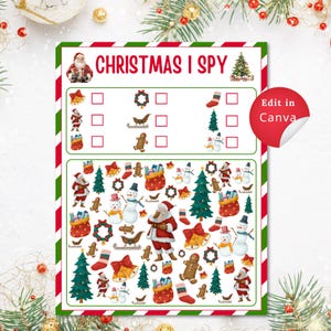 Modifiable J'ESPIONNE NOL, activité de dîner amusante à imprimer, téléchargement immédiat, carte de bingo captivante pour les enfants et célébrations de Noël en classe