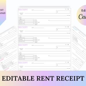 EDITABLE RENT RECEIPT,Receipt Template, Receipt Template,Business Receipt,landlord Receipt, Customer Receipt, Editable Rent Receipt Template