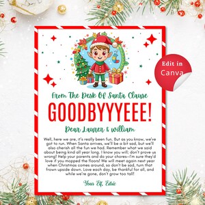 CARTA DE ADIÓS DE ELFO EDITABLE, Elfo personalizado, Tradición divertida en el estante, Descarga instantánea, Carta de Papá Noel