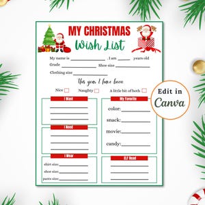 LISTA DE DESEOS DE NAVIDAD editable, carta personalizada para Papá Noel, imprimible divertido para las fiestas, perfecta para niños, lista de deseos de Papá Noel, carta para Papá Noel