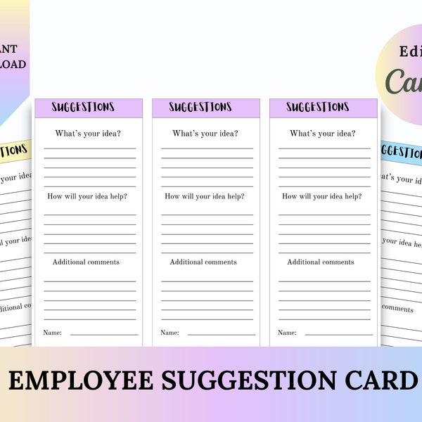 EMPLOYEE SUGGESTION CARD, suggestion box, suggestion template, suggestion form, suggestion card, employee suggest, suggestion box card