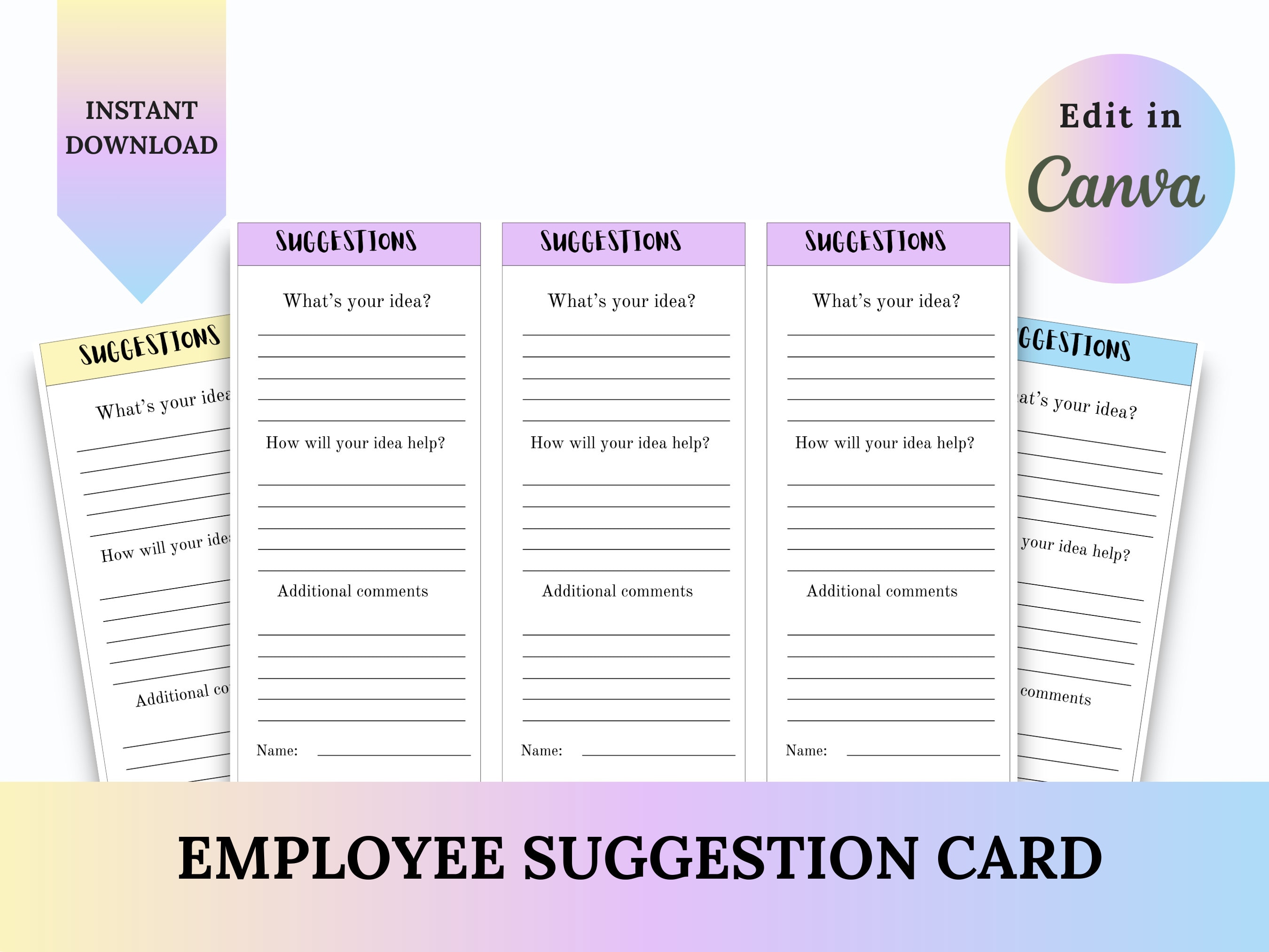 EMPLOYEE SUGGESTION CARD, Suggestion Box, Suggestion Template, Suggestion Form, Suggestion Card