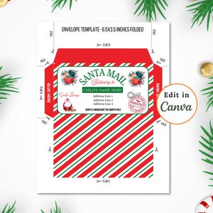 Modèle d'enveloppe modifiable du père Noël, bon cadeau imprimable pour Noël, parfait pour les voeux de Noël personnalisés du père Noël, modèle Canva