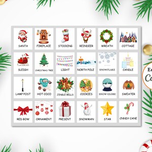 Schede didattiche modificabili VOCABOLARIO DI NATALE, apprendimento prescolare Montessori, NOMENCLATURA di carte divertenti, download immediato