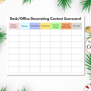 Bearbeitbarer Schreibtisch- oder Bürodekorations Contest, DRUCKBARE SCORECARD, DEKORATIONS Contest, Holiday Award, Office Contest, Schreibtisch Decoring