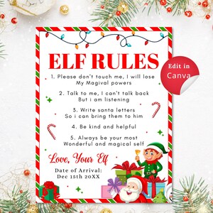 PLACA DE REGRAS DE ELFO editável, Carta de boas-vindas divertida de elfo, Imprimível perfeita para magia de Natal e alegria festiva, Download instantâneo, Carta de elfo