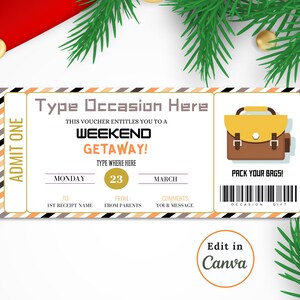 Editable Editable WEEKEND AWAY VOUCHER Template, Gift Certificate, Ticket Card, Perfect For Romantic Getaways, Instant Download