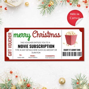 VOUCHER DE STREAMING DE TV E FILMES editável, modelo de vale-presente, download instantâneo, perfeito para presentes de serviço de streaming de Natal