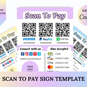SCAN TO PAY Zeichen Bearbeitbare Vorlage,Canva-Vorlagen,Kleinunternehmen,Qr-Code-Zeichen,Kreditkartenzeichen,scan-to-Pay-Zeichen,Social-Media-Zeichen,Zahlung