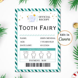 CARTA E RECIBO DA FADA DO DENTE Editável, Kit para o Primeiro Dente, Caixa da Fada do Dente para Memórias Mágicas, Kit de Carta do Dente, Download Instantâneo