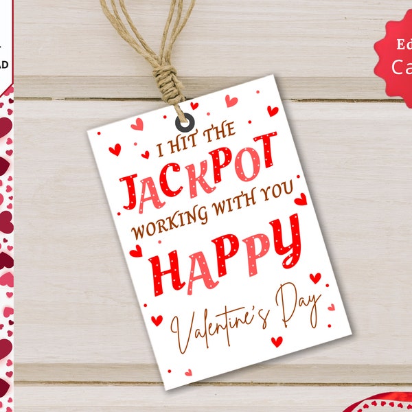 Editable Hit the Jackpot Working With You Tag, Lotto Card Valentine’s Day Gift Tags, Valentines Lottery, Ticket,Printable Valentine,Day