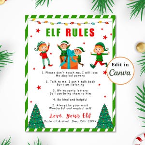PLACA DE REGRAS DE ELFO editável, Carta de boas-vindas divertida de elfo, Imprimível perfeito para magia de Natal e alegria festiva, Carta de elfo, Download instantâneo