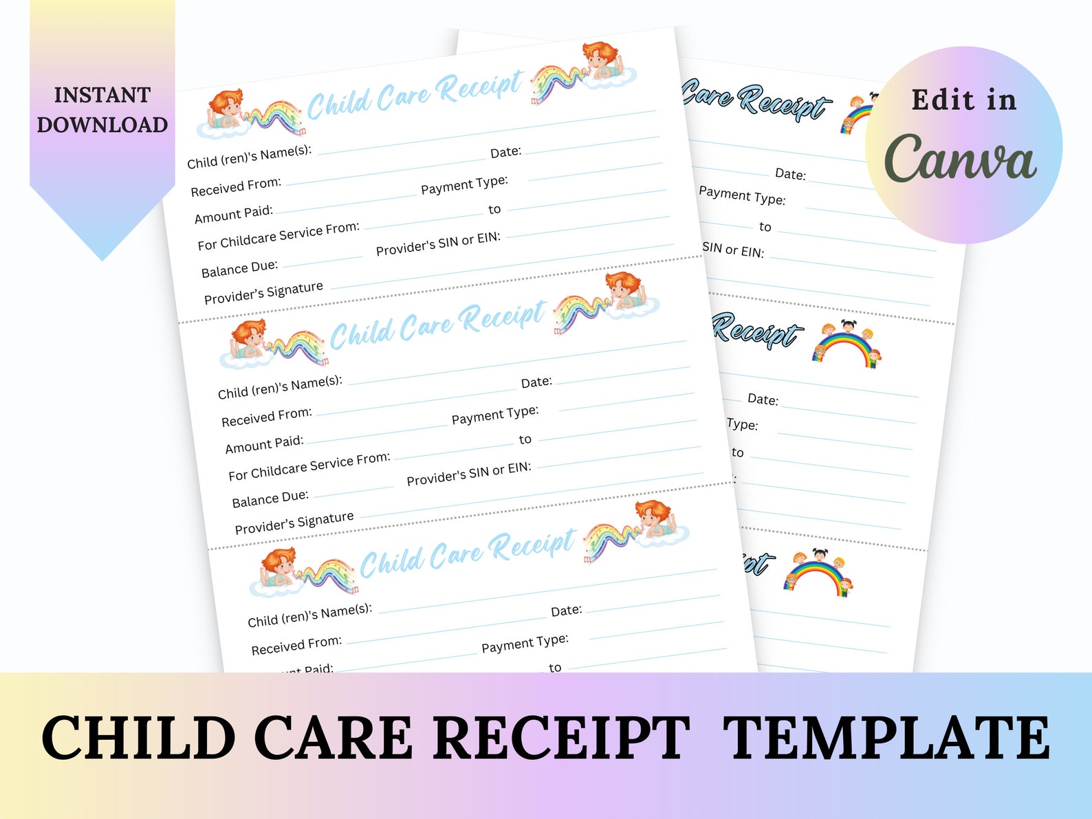 Editable CHILD CARE RECEIPTS, Daycare Receipts, Printable Receipts ...