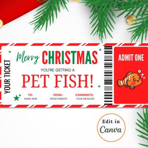 Bewerkbaar cadeaucertificaat voor huisdiervissen, vouchersjabloon, verrassing goudviscadeaus en nieuwe viscoupon, nieuwe viscoupon, instant download