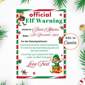 Bewerkbare rapportsjabloon ELF-waarschuwing, leuke aankomst- en welkomstbrief elf, perfecte bezoekbrief kerstelf, Instant Download