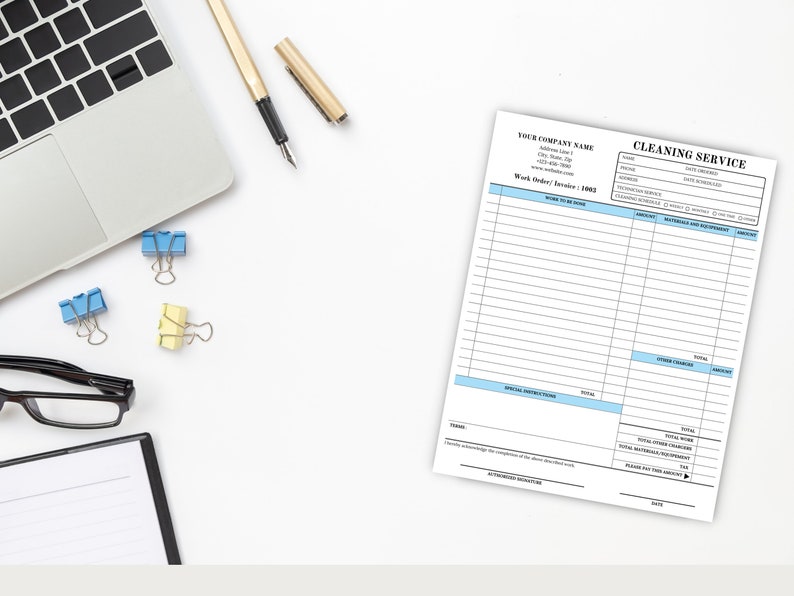 Editable CLEANING WORK ORDER Template, Checklist, Cleaning Business