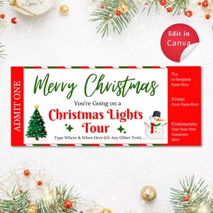 Bearbeitbare Christmas LIGHTS Tour Ticket-Vorlage, perfekt für Nachbarschaften, erleben Sie die MAGIE einer LIGHT Up Tour in dieser Weihnachtszeit