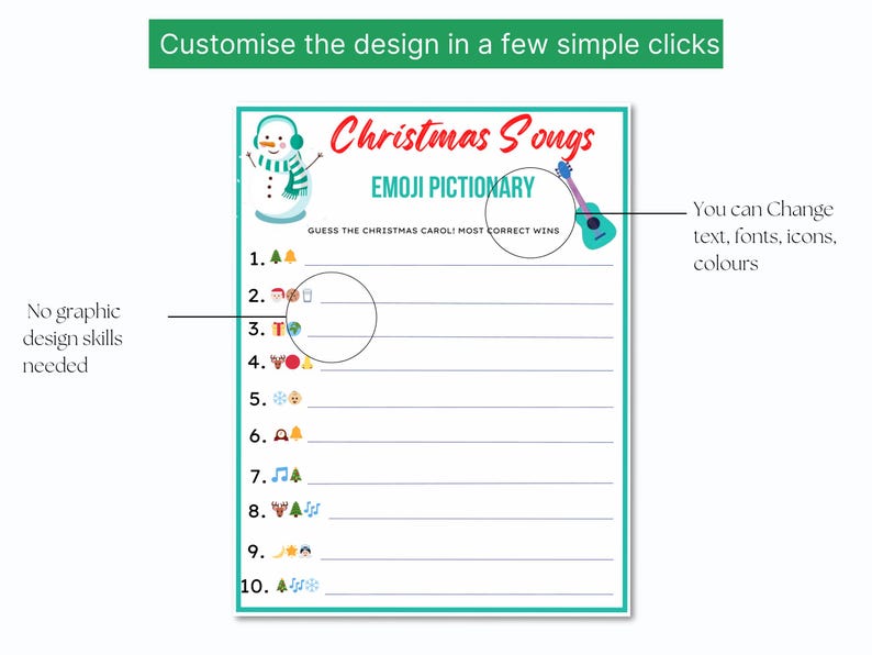 Editable Christmas Songs EMOJI Game, Fun PRINTABLE Christmas Activity