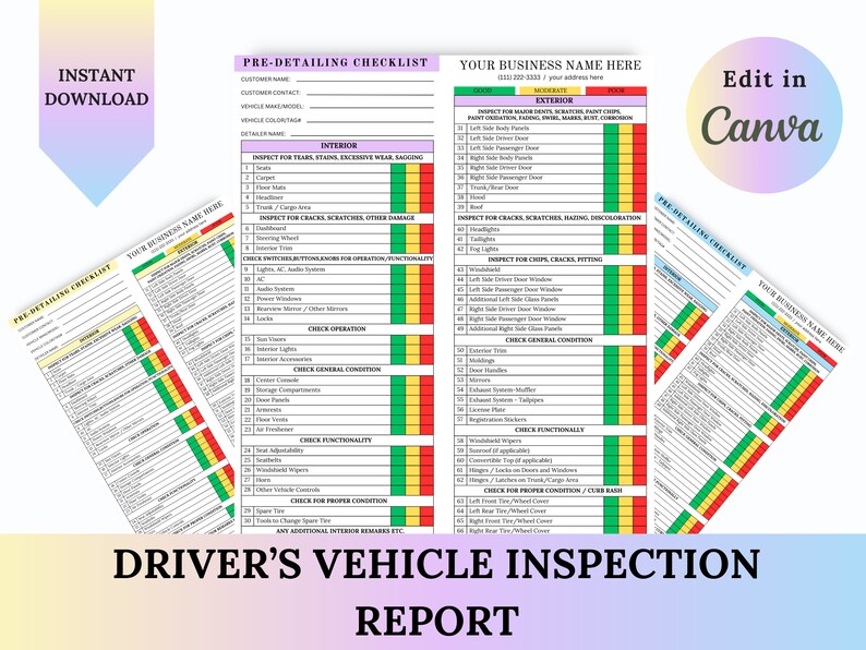 PRE_DETAILING VEHICLE Inspection,vehicle Inspection Form,multi-point ...