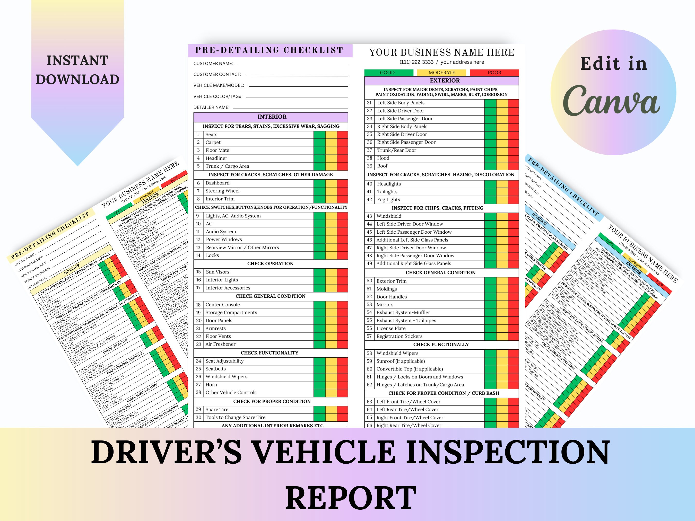 PRE_DETAILING VEHICLE Inspection,vehicle Inspection Form,multi-point ...