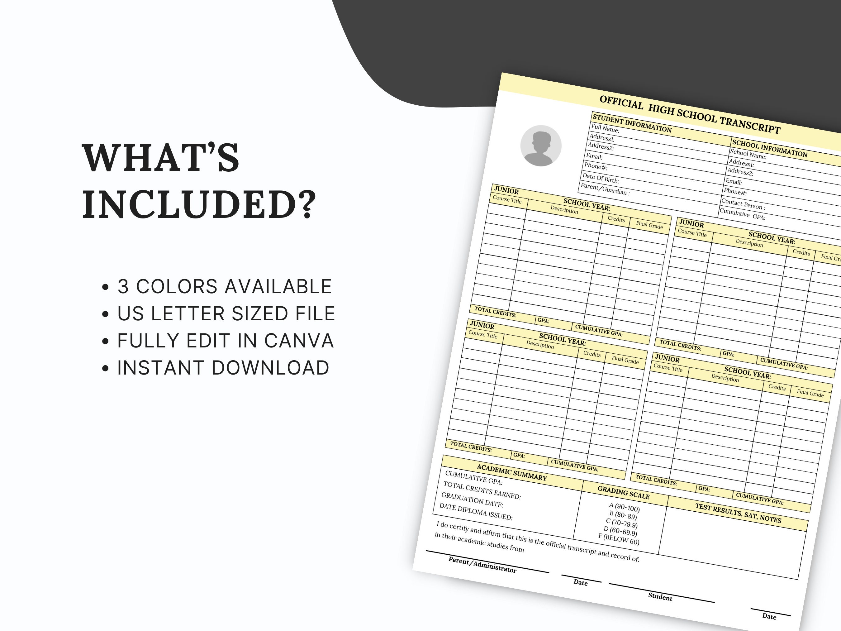 HICH SCHOOL TRANSCRIPT Template, Transcript Example,transcript Blank ...