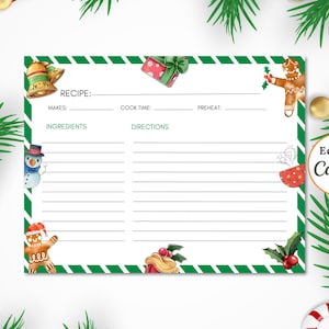 EDITABLE CHRISTMAS RECIPE Card, Holiday Recipe Card, Christmas Recipe, Recipe Card, Recipe Card Template, Instant Download