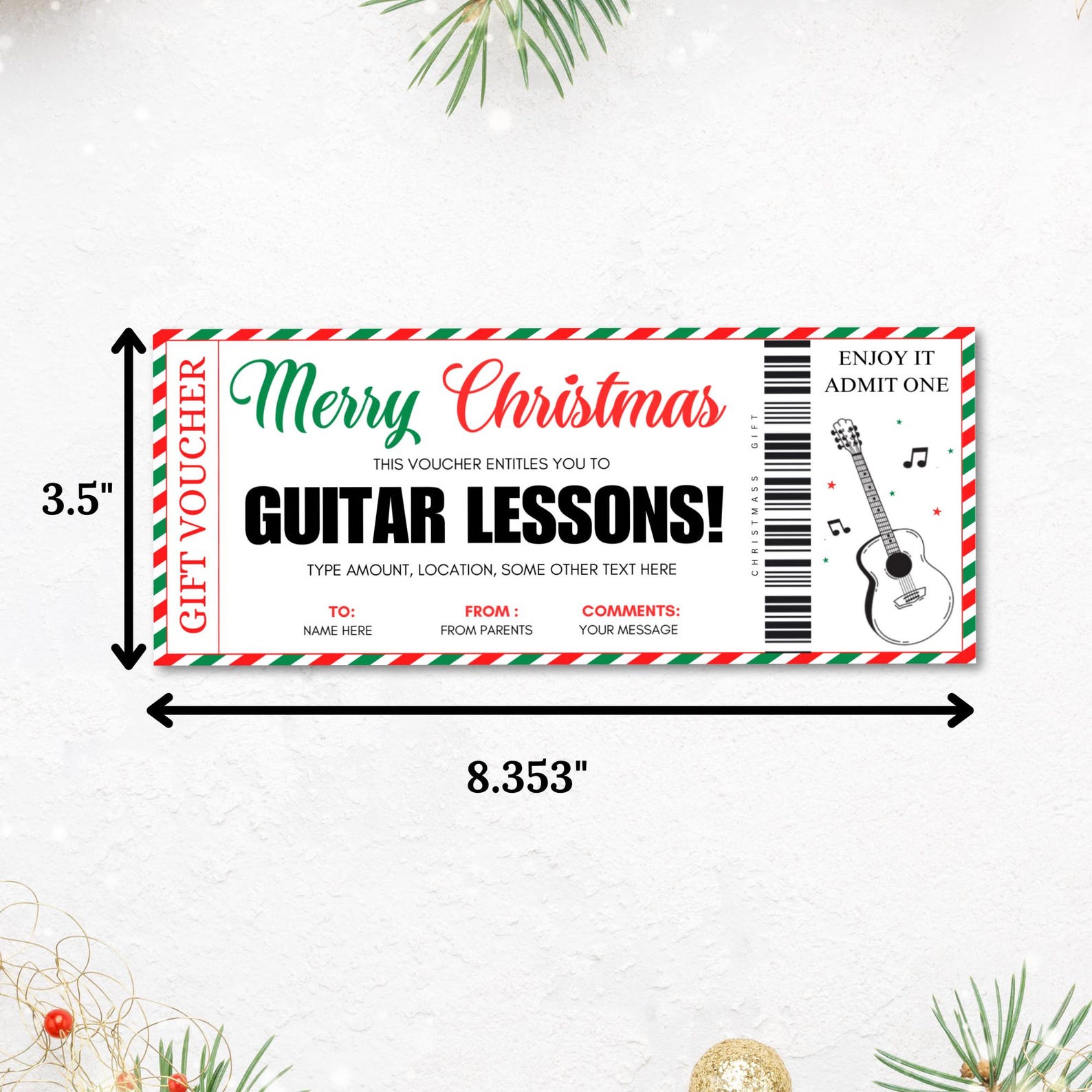 EDITABLE Guitar Lessons Gift Voucher Template, Music Guitar Lessons ...