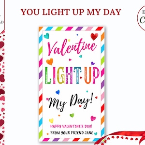 IMPRIMÍVEL VOCÊ ILUMINA O MEU DIA, Valentine You Light, Etiqueta Glow Stick, Glow Stick Valentine, Etiqueta Ilumine Meu Dia, Etiqueta do Dia dos Namorados