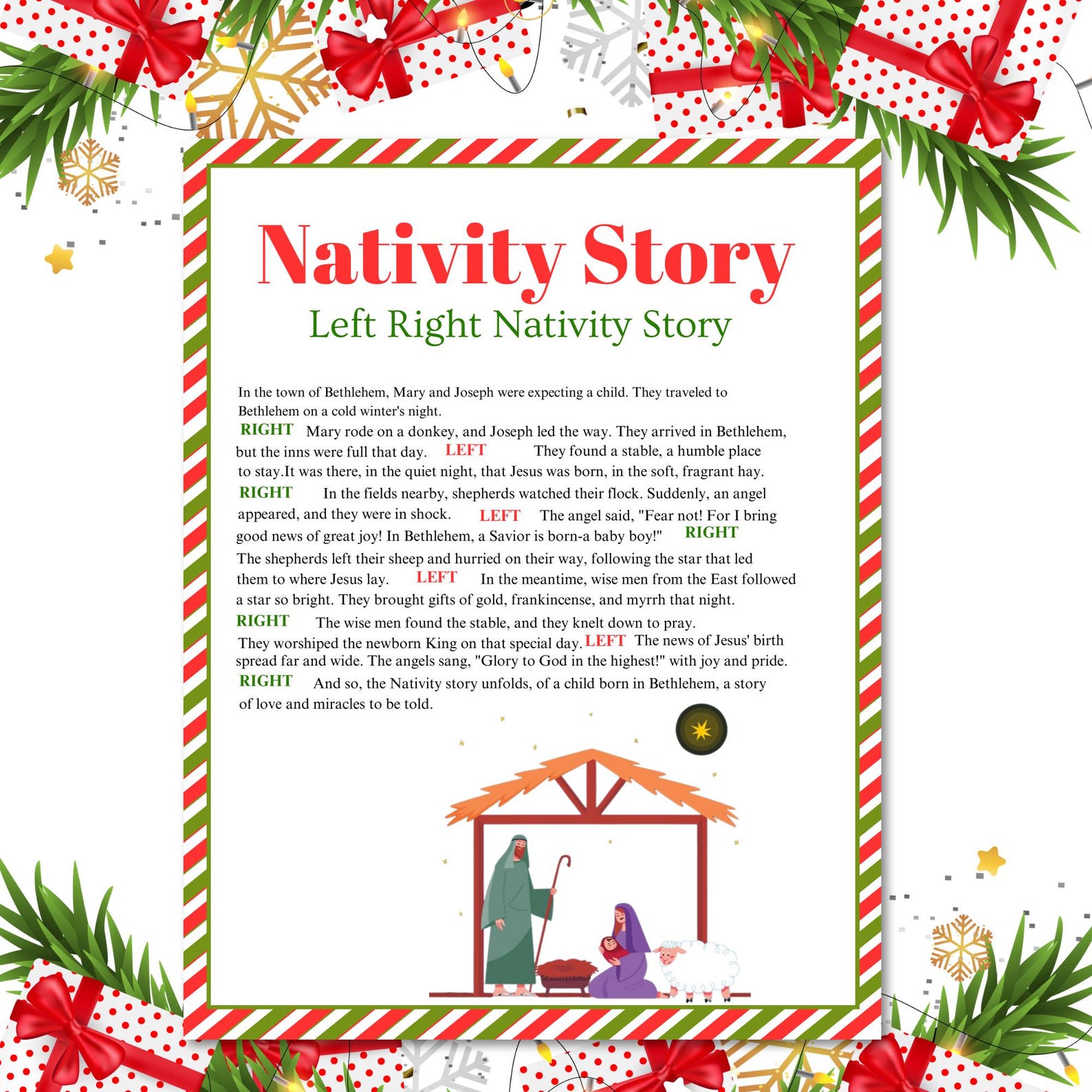 Editable LEFT RIGHT NATIVITY Game, Engaging Bible Story Activity, for Christmas Fun and Learning ...