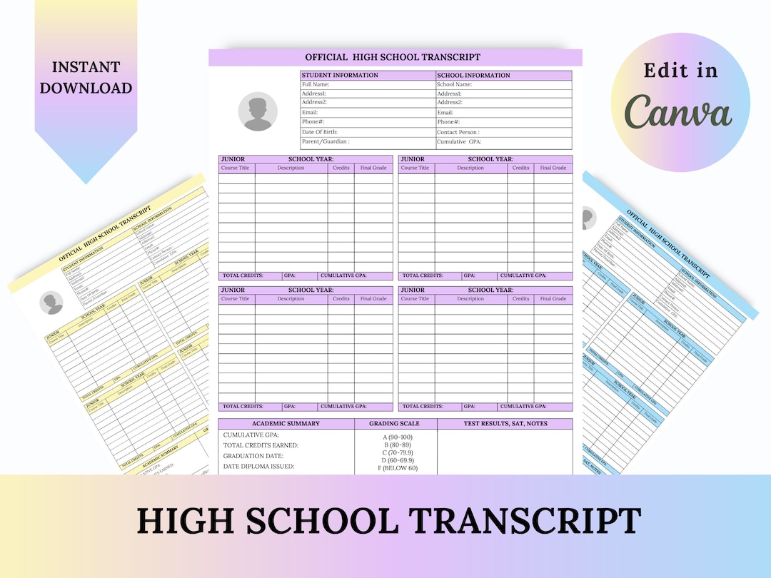 HICH SCHOOL TRANSCRIPT Template, Transcript Example,transcript Blank ...