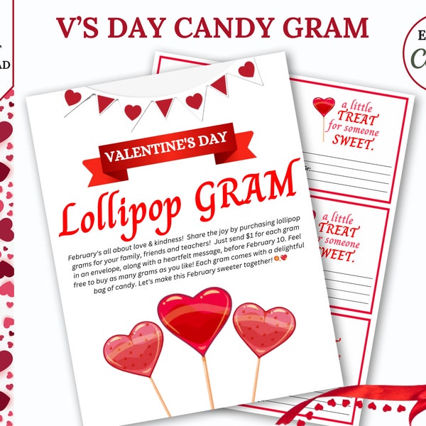 GIORNO DI SAN VALENTINO MODIFICABILE Lollipop Gram, Grammi di San Valentino, Candy Grams, Raccolta fondi Gram, Etichetta Candy Gram, Classe San Valentino, Lollipop Gram