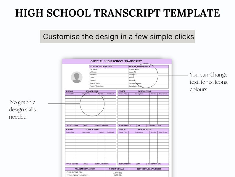 HICH SCHOOL TRANSCRIPT Template, Transcript Example,transcript Blank ...
