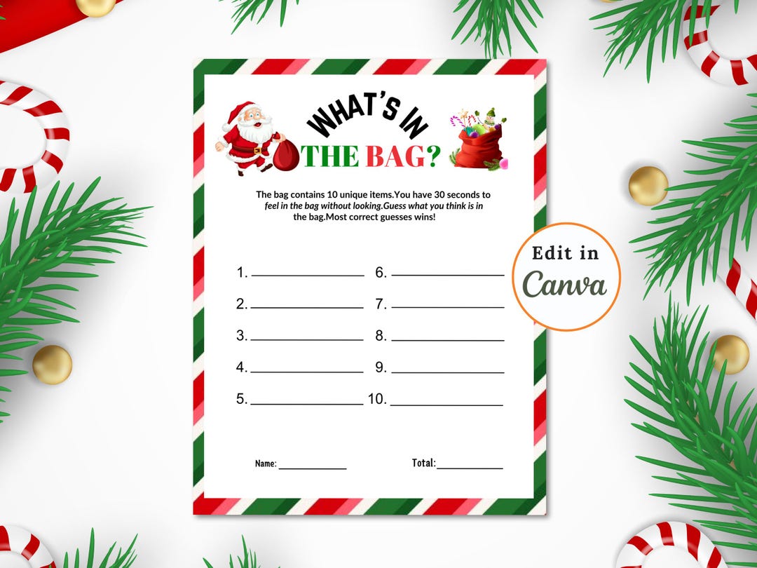 Editable WHAT'S in the BAG, CHRISTMAS Game, Fun Adult Party Activity