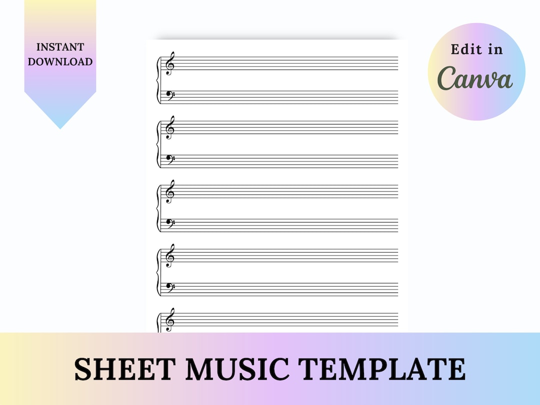 SHEET MUSIC TEMPLATE, Blank Music, Blank Piano Music, Music Template