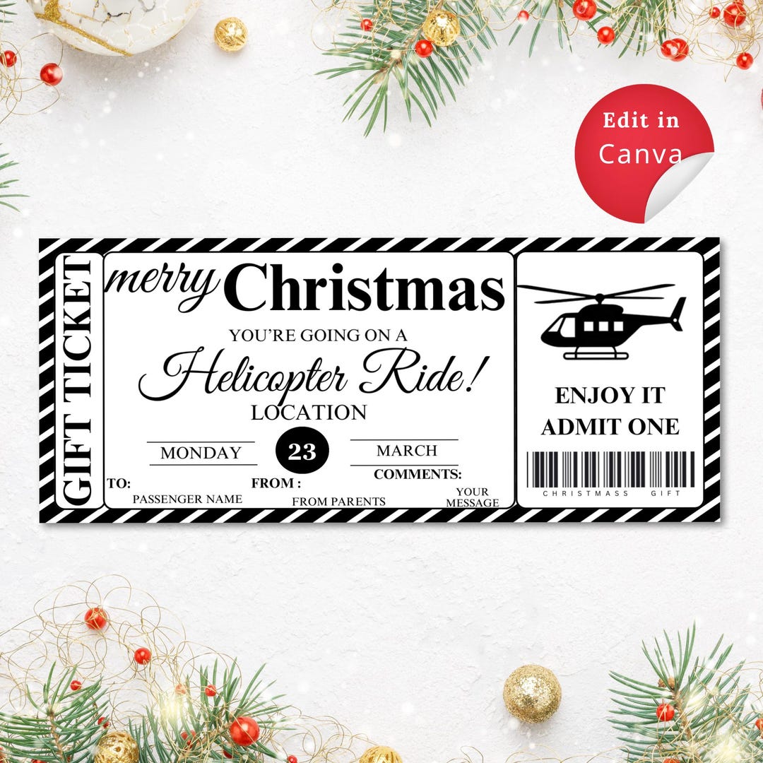 Helicopter Ride Flyer Editable HELICOPTER Ride Ticket Template, Gift CERTIFICATE, Printable ...