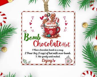 Editable CHRISTMAS Hot CHOCOLATE Bomb Tags, Winter Wonderland, Fun Instructions for Cocoa Bombs & Cookies, Instant Download