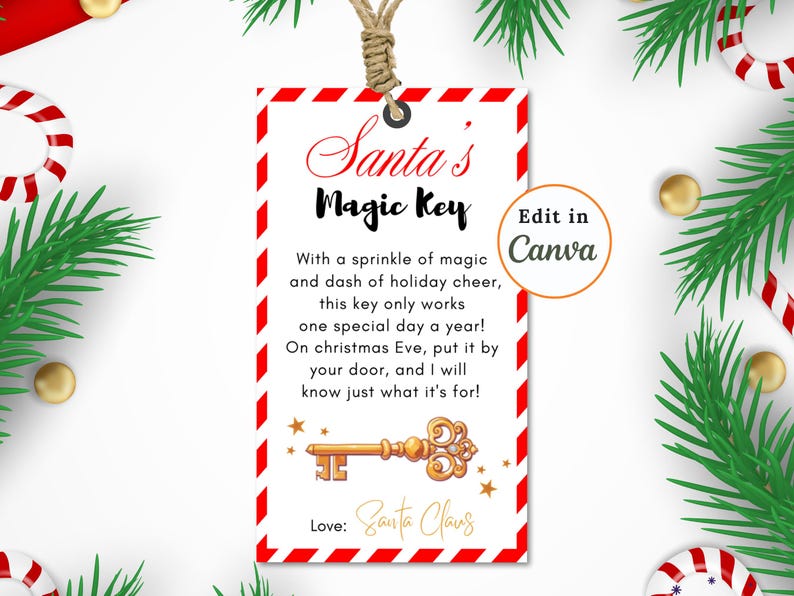 Editable SANTA'S MAGIC KEY Tags, Printable Christmas Eve, Santa Claus Instructions, Magical ...