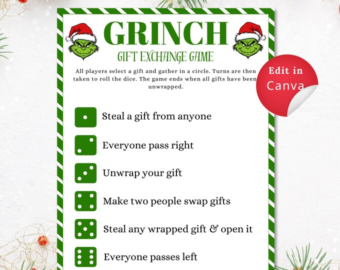 PRINTABLE GRINCHMAS GIFT Exchange, Grinch Gift Exchange, Game ...