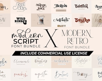 Modern Script and Retro Bundle with COMMERCIAL USE LICENSE - Serif Fonts, Procreate Fonts, Canva Fonts,  Logo Fonts, Branding Fonts, Script
