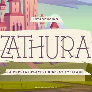 Zathura - Fonte decorativa, fonte de exibição, fonte de filme, fonte infantil, fonte da Disney, fonte do Procreate, fonte do Canva, fonte de desenho animado, fonte de marca