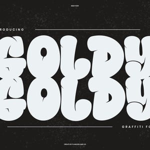 Goldy - Graffiti-Schrift, fettgedruckte Schrift, moderne Schrift, Canva-Schrift, Branding-Schrift, Logo-Schrift, Bildschirmschrift, Typografie-Schrift, lustige Schrift, klassische Schrift