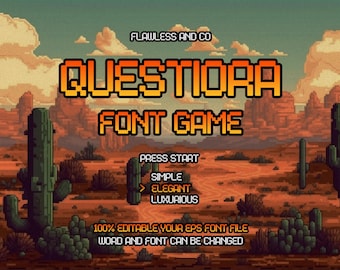 Questiora - ディスプレイフォント、ゲームフォント、ピクセルフォント、8ビットフォント、ビットマップフォント、Cricutフォント、Canvaフォント、ダウンロード用フォント、ビデオゲームフォント