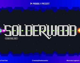 Solderwood- Game Font, Pixel Font, Font Gaming, 8 bit Font, Bitmap Font, Cricut Font, Procreate Font, Video Game Font, Fun Font, Kids Font