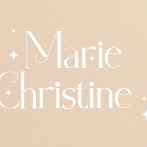 May include: A beige background with the name "Marie Christine" written in white cursive font with small white stars scattered around the text.