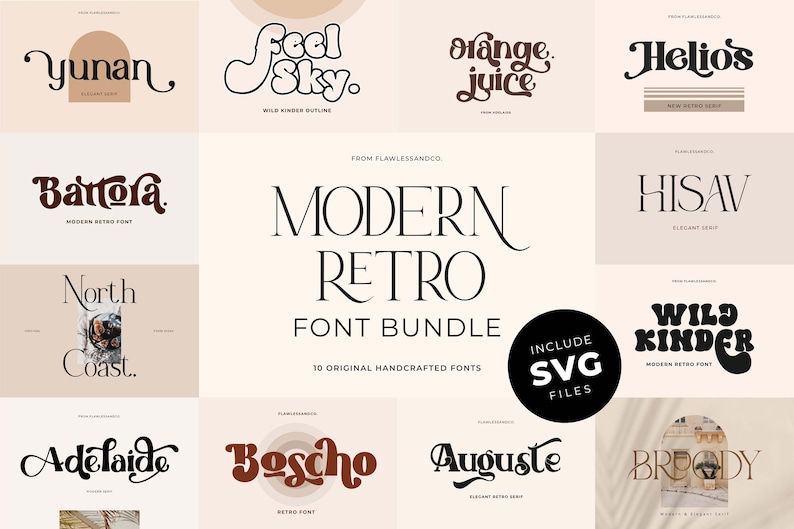 Modern Retro Bundle - Serif Fonts, Procreate Fonts, Canva Fonts, Branding Font, Logo Fonts, Branding Fonts, Fonts for Crafting , cricut font 