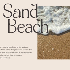 May include: A close-up of a sandy beach with foamy white waves lapping at the shore. The text "Sand Beach" is displayed above the image.