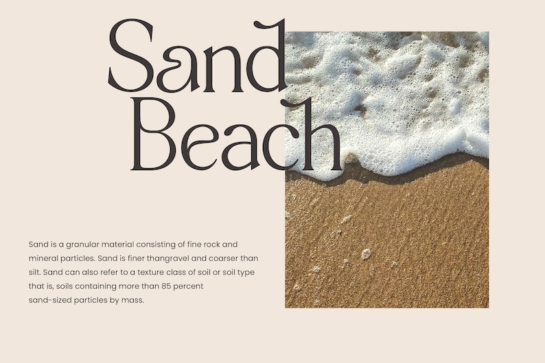 May include: A close-up of a sandy beach with foamy white waves lapping at the shore. The text "Sand Beach" is displayed above the image.