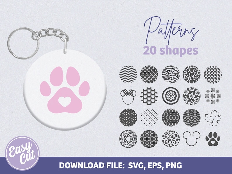 Round pattern svg, design keychain svg, keychain svg, dxf, file for cricut, keyring patterns svg, circle keychain, silhouette, key fob svg imagen 1
